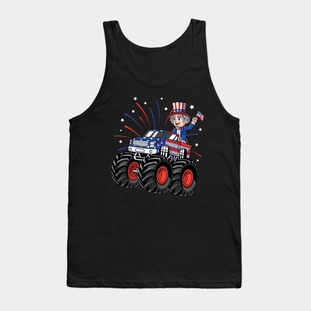 Uncle Sam Riding Monster Truck 4th of July Tank Top by HCMGift